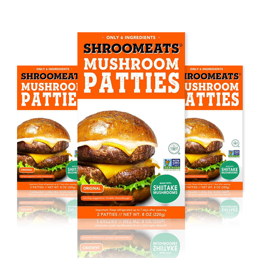 3-Pack Shroomeats® Patties : Vegan Mushroom Burger Patties Allergen Free Healthy Meat Alternative Great Texture