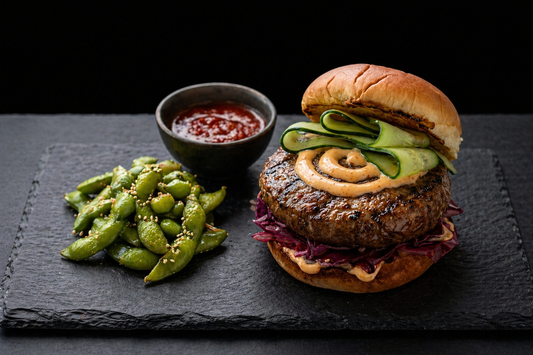 Asian Fusion Burger with Mushroom Patties